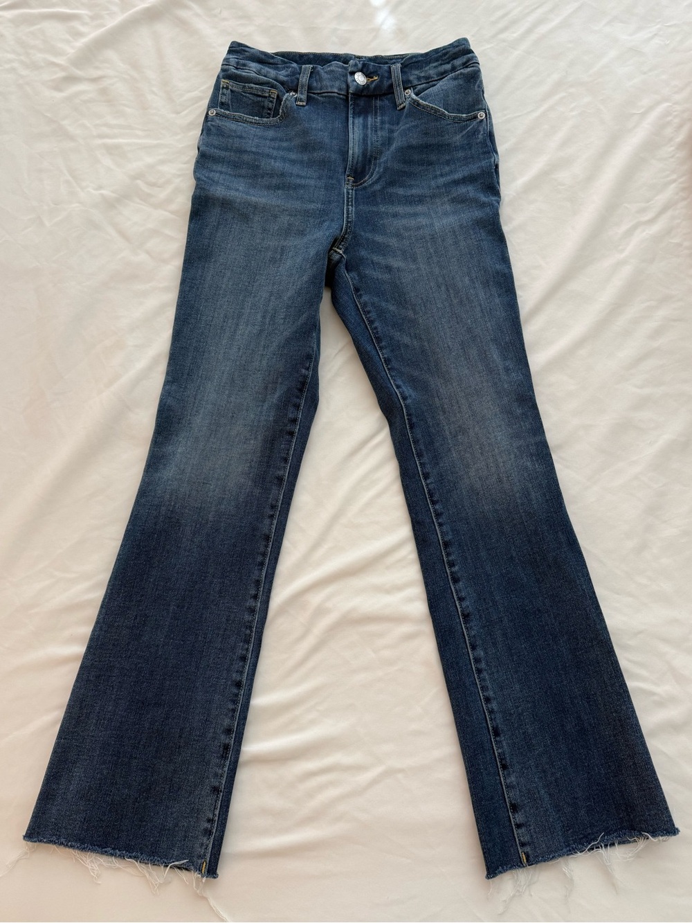 Express Women's Cropped Flare Jeans in Dark Blue Wash
